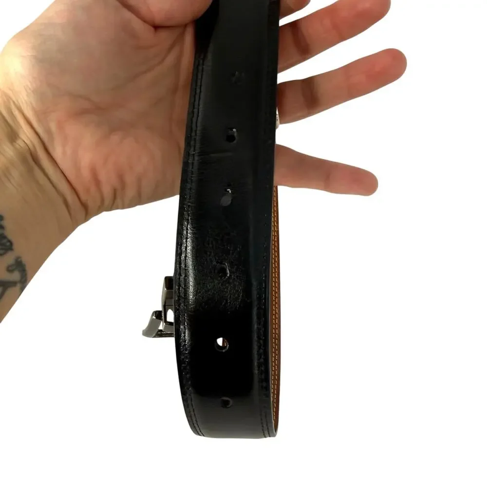 Reversible Leather Belt Mens 30 Black Brown Silver Rotating Buckle Dress Belt